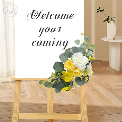 Artificial Wedding Arch Flowers for Wedding Sign,Set of 2 for Wedding Welcome Ceremony Sign,Faux Floral Swags,Wedding, Banquet and Reception Backdrop Floral Decoration (Yellow)