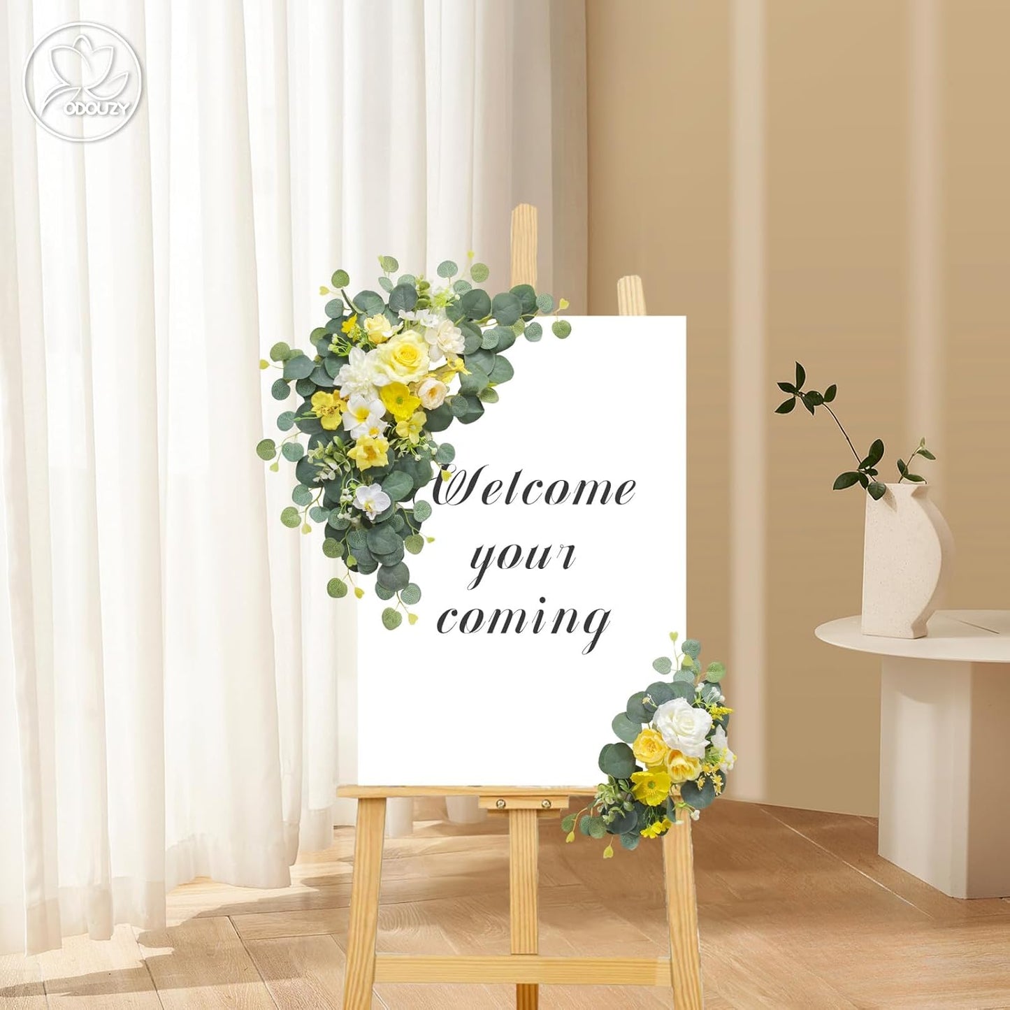 Artificial Wedding Arch Flowers for Wedding Sign,Set of 2 for Wedding Welcome Ceremony Sign,Faux Floral Swags,Wedding, Banquet and Reception Backdrop Floral Decoration (Yellow)