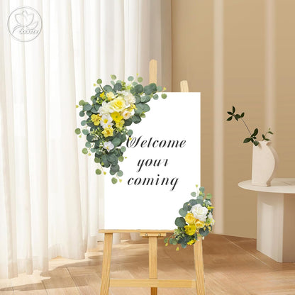 Artificial Wedding Arch Flowers for Wedding Sign,Set of 2 for Wedding Welcome Ceremony Sign,Faux Floral Swags,Wedding, Banquet and Reception Backdrop Floral Decoration (Yellow)
