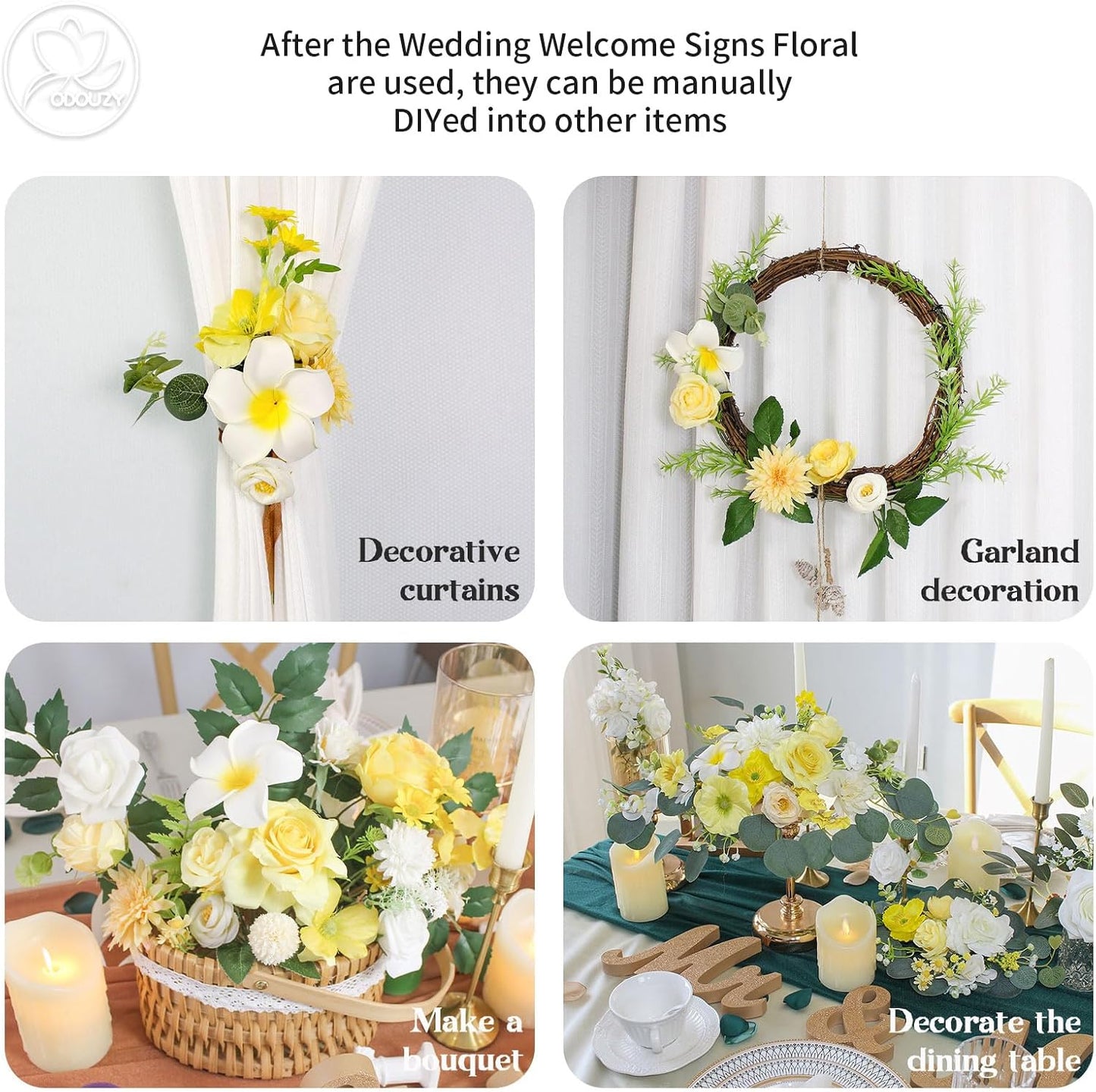 Artificial Wedding Arch Flowers for Wedding Sign,Set of 2 for Wedding Welcome Ceremony Sign,Faux Floral Swags,Wedding, Banquet and Reception Backdrop Floral Decoration (Yellow)