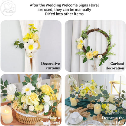Artificial Wedding Arch Flowers for Wedding Sign,Set of 2 for Wedding Welcome Ceremony Sign,Faux Floral Swags,Wedding, Banquet and Reception Backdrop Floral Decoration (Yellow)