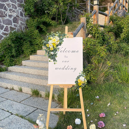 Artificial Wedding Arch Flowers for Wedding Sign,Set of 2 for Wedding Welcome Ceremony Sign,Faux Floral Swags,Wedding, Banquet and Reception Backdrop Floral Decoration (Yellow)