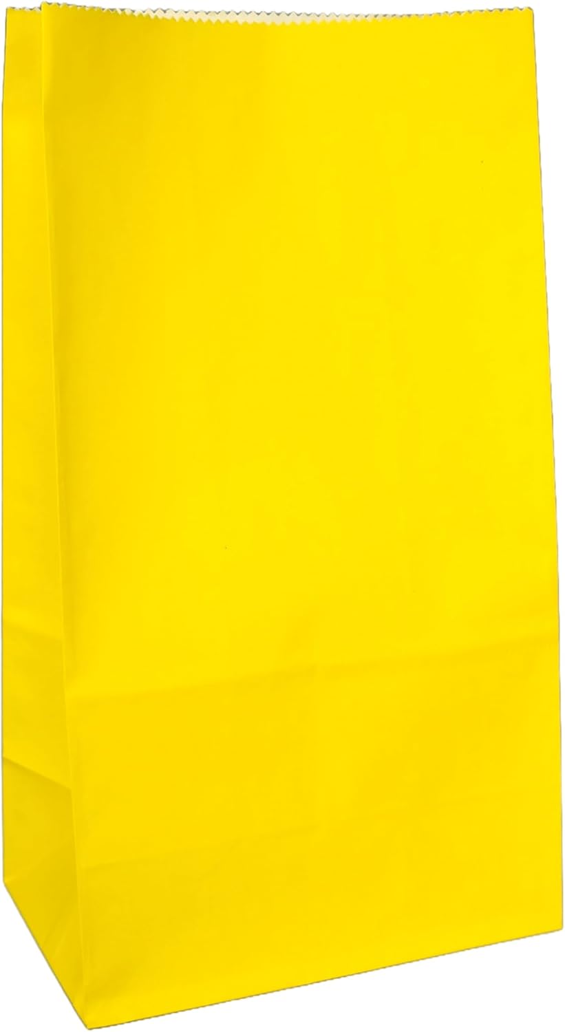 Party Favor Bags - 50 Pack Kraft Paper Goodie Gift Lunch Treat Bags - Party Supplies for Theme Kids Birthday - 5"x3"x9" (Yellow)