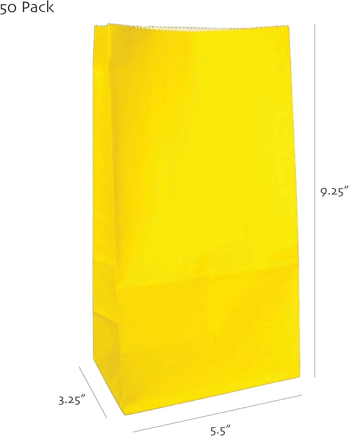 Party Favor Bags - 50 Pack Kraft Paper Goodie Gift Lunch Treat Bags - Party Supplies for Theme Kids Birthday - 5"x3"x9" (Yellow)