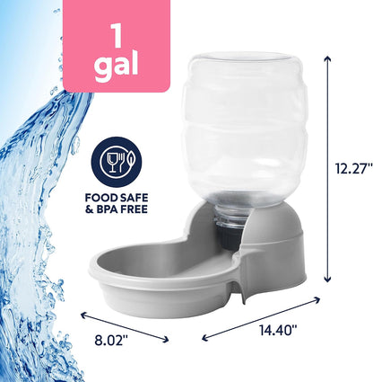 Aspen Pet Lebistro Water Dispenser for Cats and Dogs, 1 Gal Size | Gravity fed reservoir, reduces daily refills, USA made, wide basin, suits multiple pets sharing one feeding area each day
