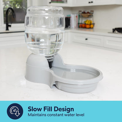 Aspen Pet Lebistro Water Dispenser for Cats and Dogs, 1 Gal Size | Gravity fed reservoir, reduces daily refills, USA made, wide basin, suits multiple pets sharing one feeding area each day