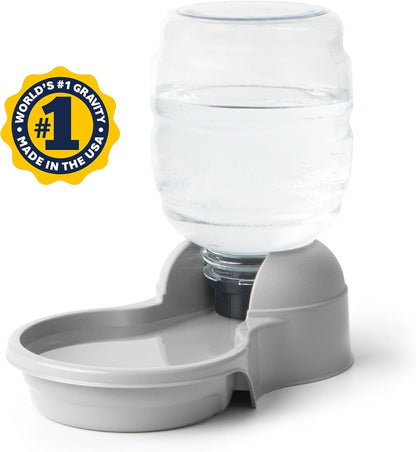 Aspen Pet Lebistro Water Dispenser for Cats and Dogs, 1 Gal Size | Gravity fed reservoir, reduces daily refills, USA made, wide basin, suits multiple pets sharing one feeding area each day