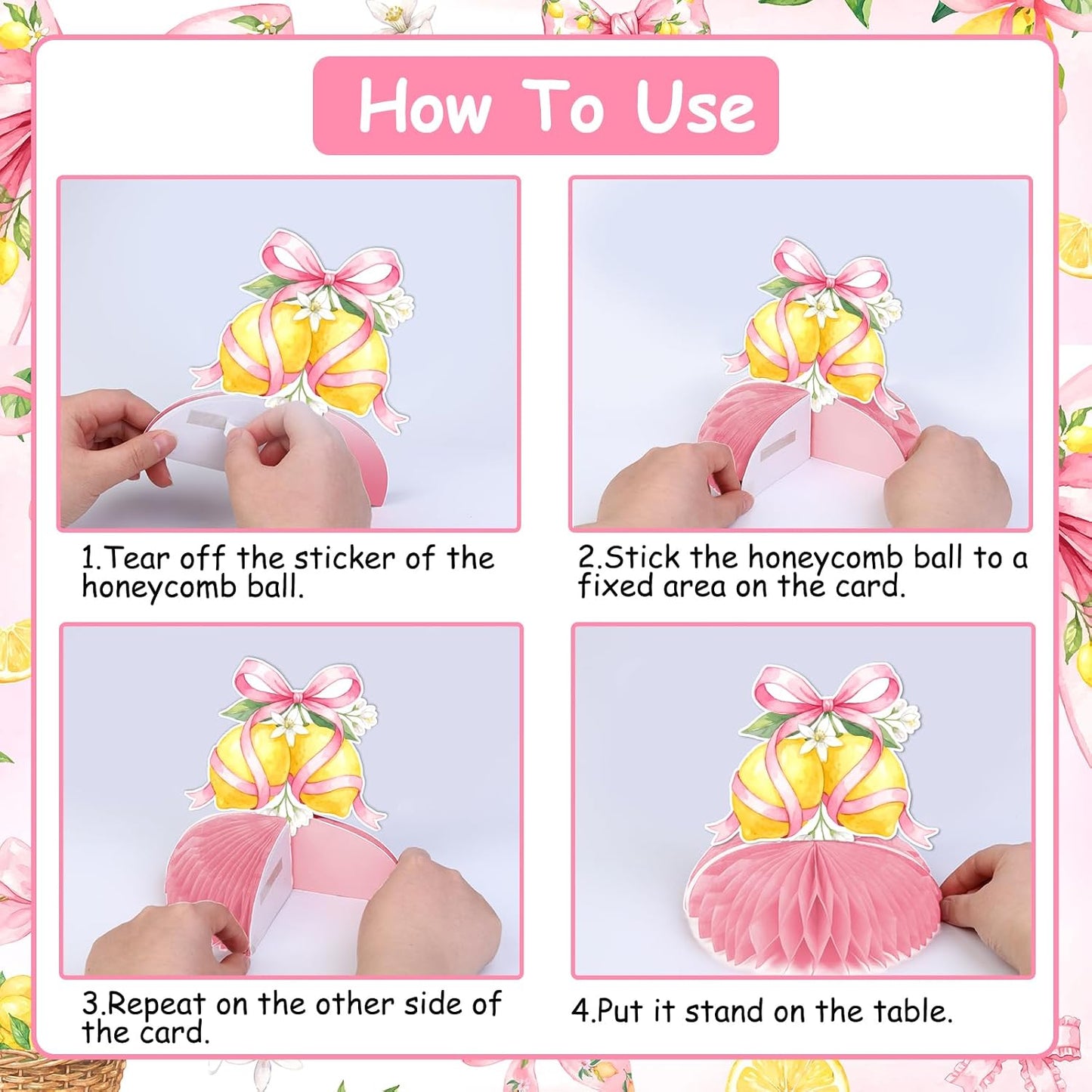 Pink Bow Lemon Bridal Shower Decorations She Found Her Main Squeeze Honeycomb Centerpieces for Bride to Be Party Table Decor Lemon Theme Tabletop Signs for Bachelorette Celebration 8 Pieces