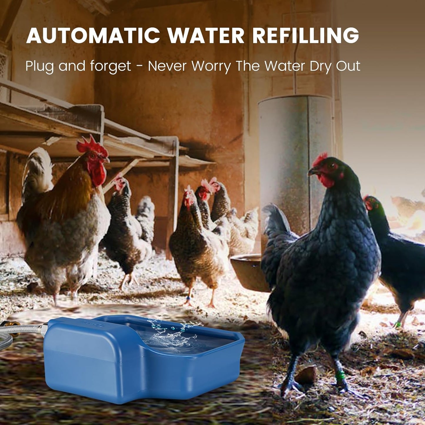 Automatic Water Dispenser for Dogs/Cats, 1 Gallon Auto-Fill Dog Water Bowl Dispenser for Indoor/Outdoor, Large Water Feeder for Pets/Livestock, BPA-Free, Wide Mouth, Fits GHT 3/4" Faucet, Blue