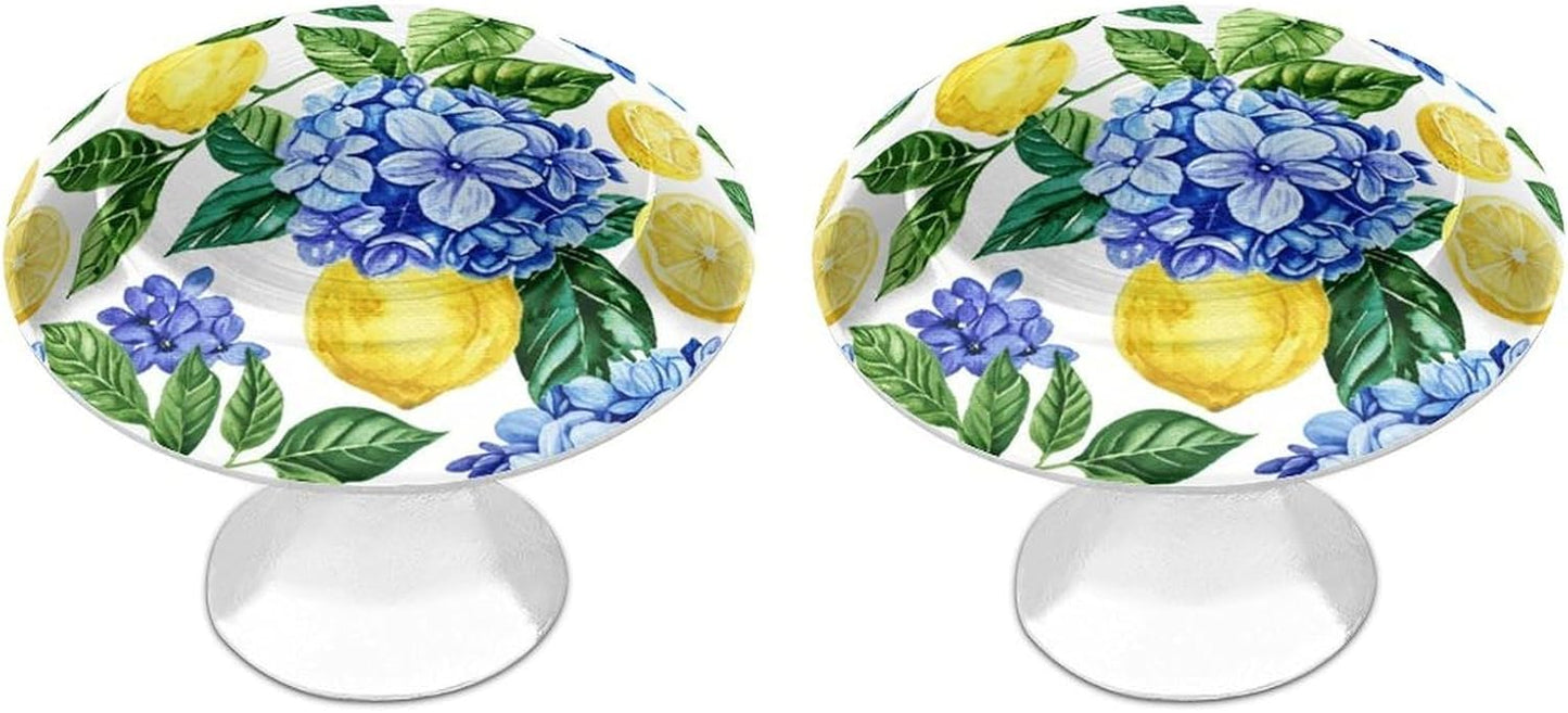 Hydrangea Lemon Cabinet Knobs 2 Pack Round Drawer Pulls Dresser Knob Cupboard Door Handles Hardware for Kitchen Bathroom Cabinets