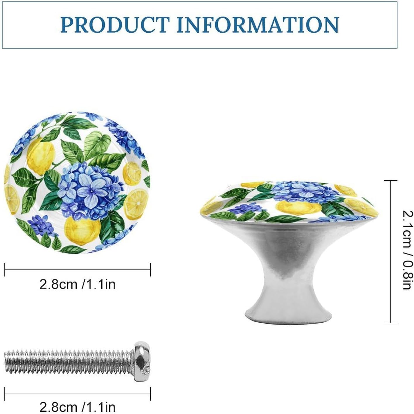 Hydrangea Lemon Cabinet Knobs 2 Pack Round Drawer Pulls Dresser Knob Cupboard Door Handles Hardware for Kitchen Bathroom Cabinets