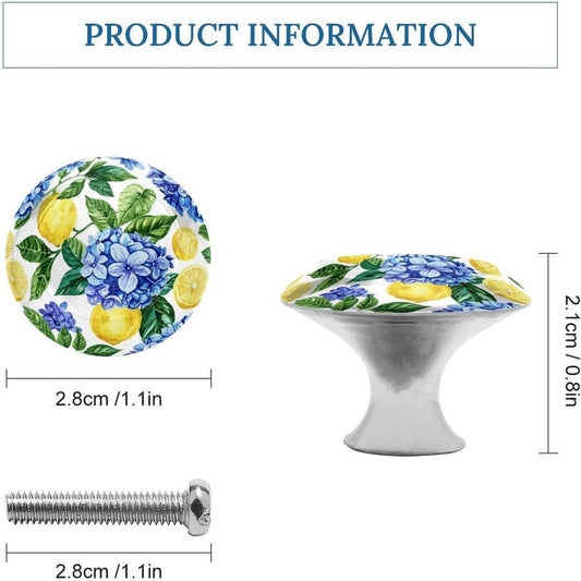 Hydrangea Lemon Cabinet Knobs 2 Pack Round Drawer Pulls Dresser Knob Cupboard Door Handles Hardware for Kitchen Bathroom Cabinets