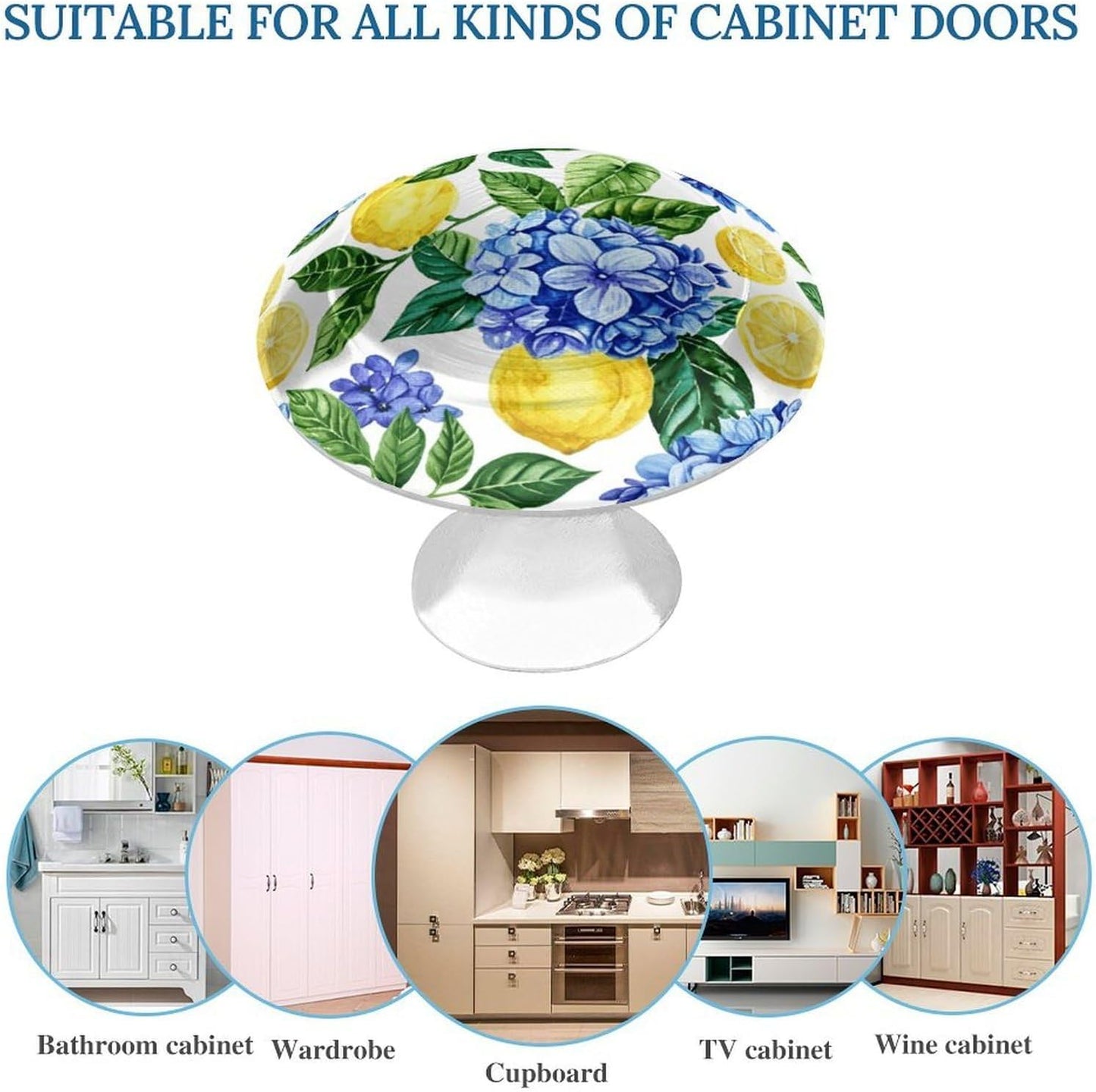 Hydrangea Lemon Cabinet Knobs 2 Pack Round Drawer Pulls Dresser Knob Cupboard Door Handles Hardware for Kitchen Bathroom Cabinets