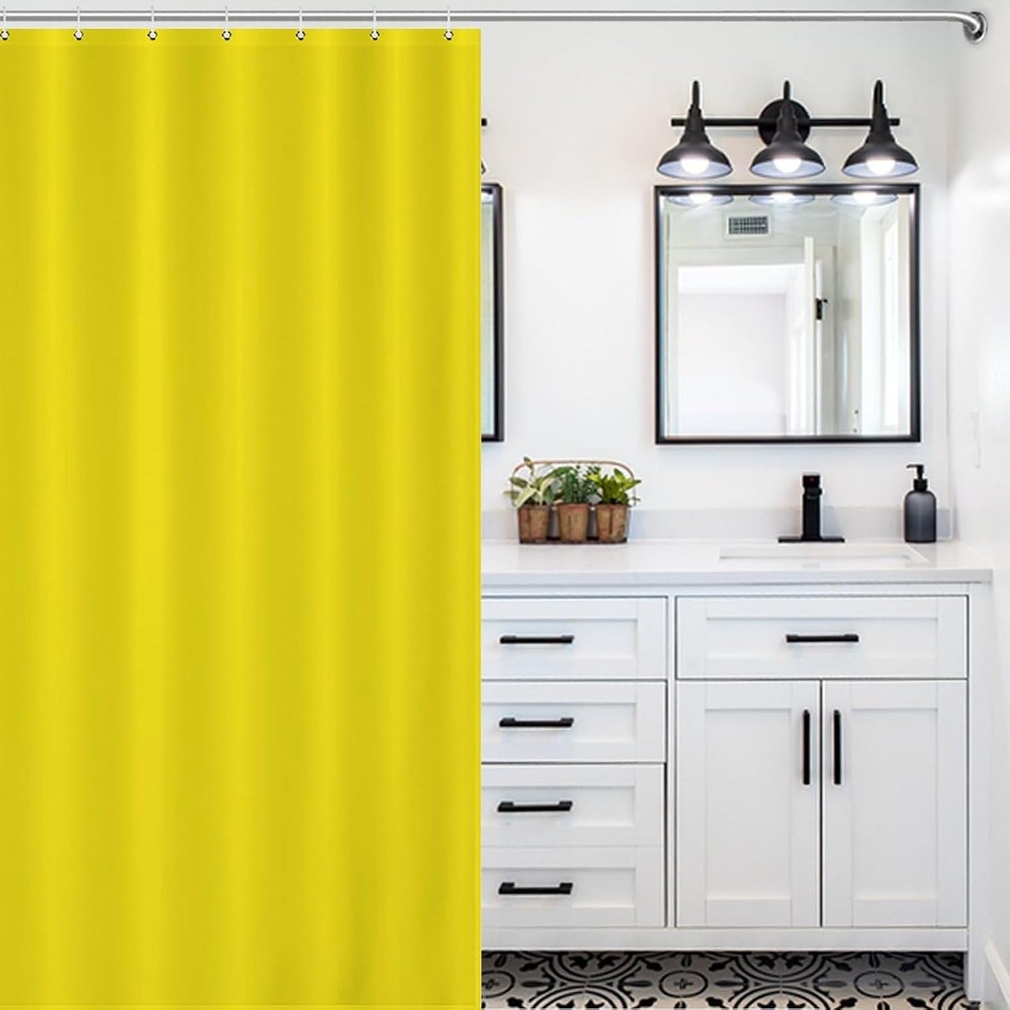 Shower Curtain Liner Set, Lemon Yellow Waterproof Washable Fabric Shower Curtain for Bathroom Bathtub Decor 72 x 72inch