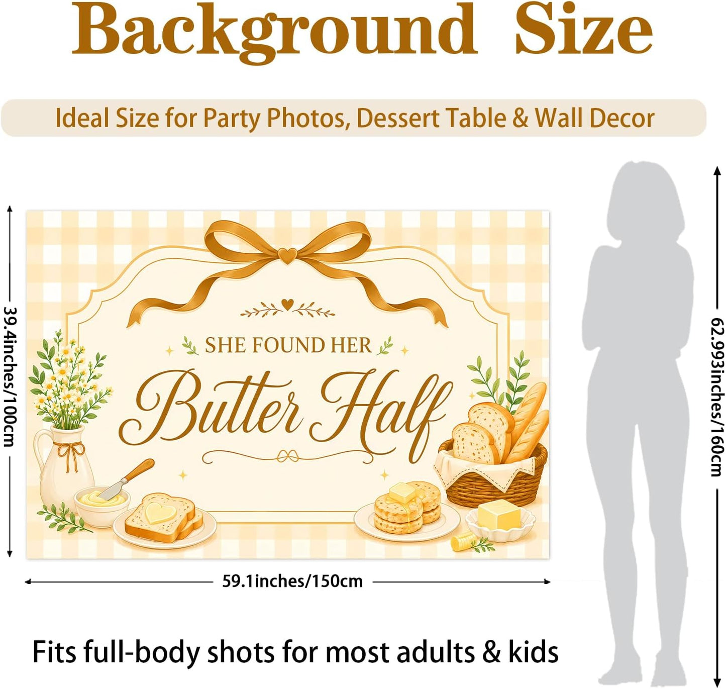 She Found Her Butter Half Bridal Shower Backdrop 5x3FT Yellow Butter Bow Theme Wedding Bachelorette Party Wall Decor Vinyl