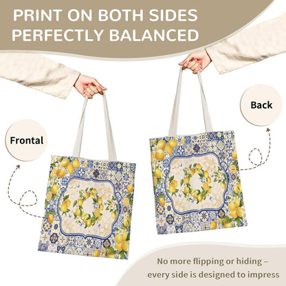 Wazzio Aesthetic 2 Pcs Canvas Tote Bag with Makeup Bag for Christmas, Reusable Grocery Bags Gift for Shopping Gym Travel Work