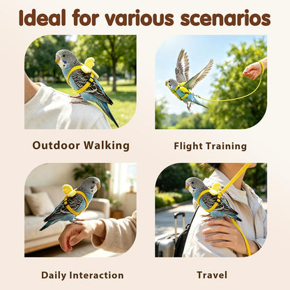 Pet Parrot Bird Harness and Leash, 2m Adjustable Polyester Rope with Cute Wing, Bird Flying Harness for Parrots, Pigeons, Budgerigars, Lovebirds, Cockatiels Outdoor Use