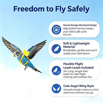 Pet Parrot Bird Harness and Leash, 2m Adjustable Polyester Rope with Cute Wing, Bird Flying Harness for Parrots, Pigeons, Budgerigars, Lovebirds, Cockatiels Outdoor Use