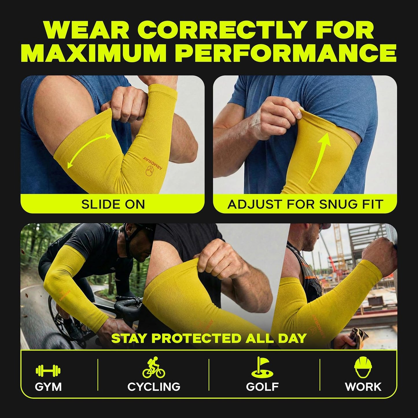 Arm Sleeves for Men and Women - UV Sun Protection Cooling Compression - Tattoo Cover Up Sleeve for Daily Wear & Work