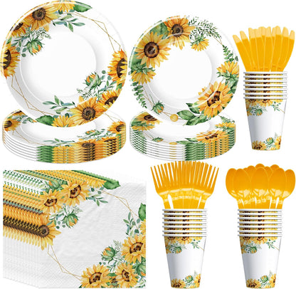 Sunflower Plates And Napkins Decorations for Birthday Bridal Shower | Sunflower Party Supplies, Disposable Paper Plate, Cup, Napkin, Cutlery, for Sunflower Party Decorations Tableware, Serves 24