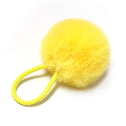 Furry Hair Elastic Bands Faux Rabbit Fur Pompom Hair Ties Scrunchies for Women, Rubber Band with 5cm Ball Ponytail Holder Accessories Pack of 12pcs (Yellow)