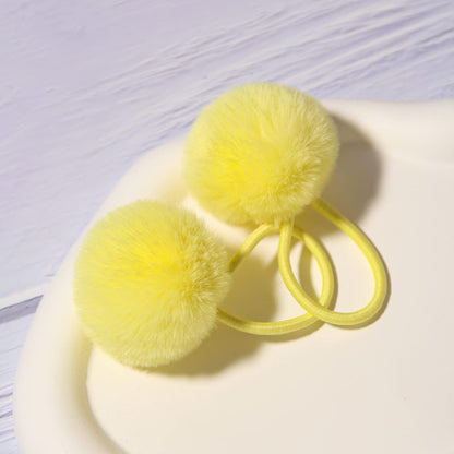 Furry Hair Elastic Bands Faux Rabbit Fur Pompom Hair Ties Scrunchies for Women, Rubber Band with 5cm Ball Ponytail Holder Accessories Pack of 12pcs (Yellow)