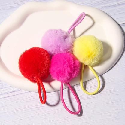 Furry Hair Elastic Bands Faux Rabbit Fur Pompom Hair Ties Scrunchies for Women, Rubber Band with 5cm Ball Ponytail Holder Accessories Pack of 12pcs (Yellow)