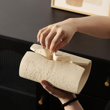 Tissue Box Cover Rectangle, Facial Tissue Holder Covers, Yellow | Resin, Travertine Stone Look, Decorative Paper Holders, for Bathroom Kitchen Bedroom Living Room Office Home Decor