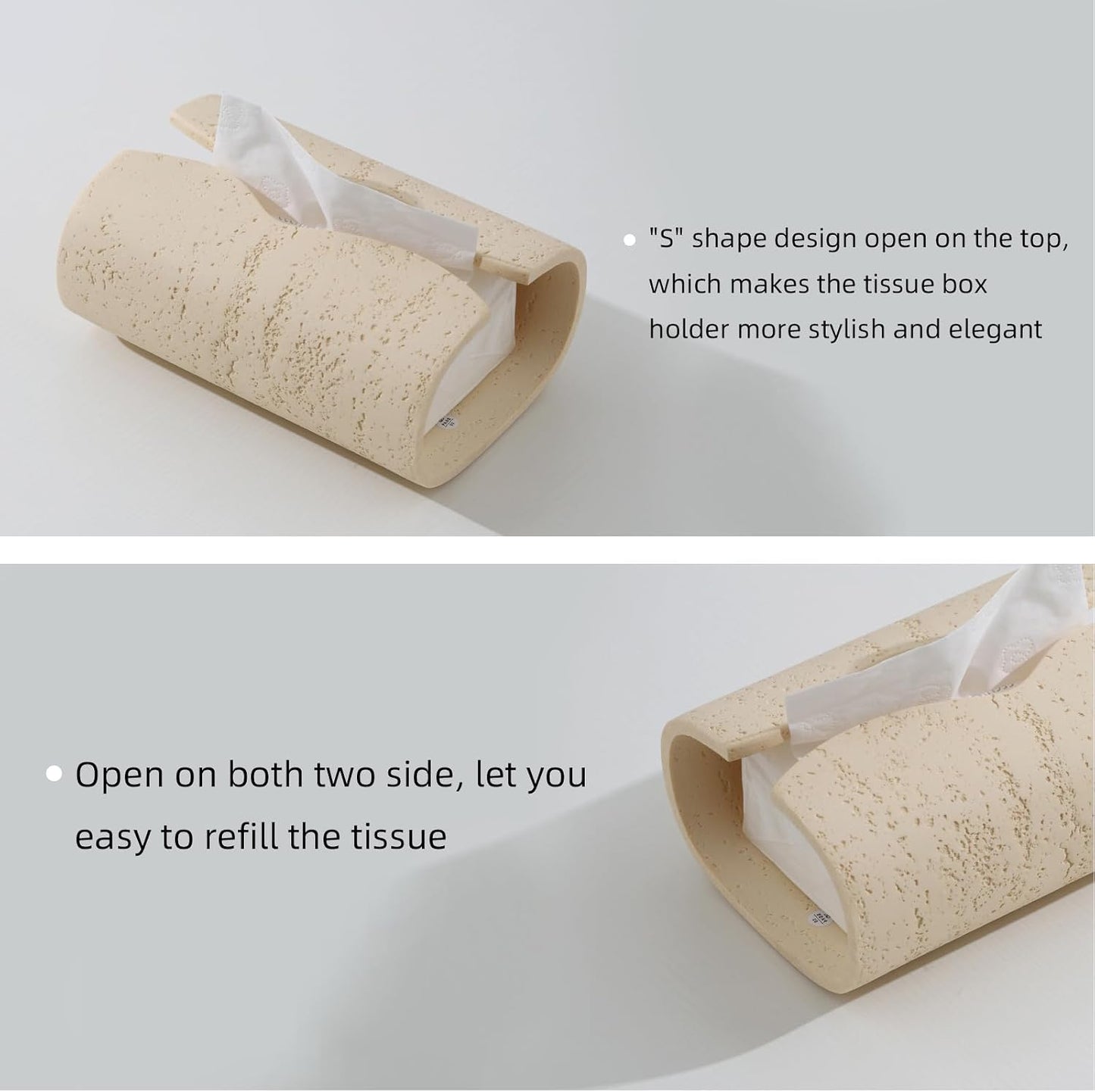 Tissue Box Cover Rectangle, Facial Tissue Holder Covers, Yellow | Resin, Travertine Stone Look, Decorative Paper Holders, for Bathroom Kitchen Bedroom Living Room Office Home Decor