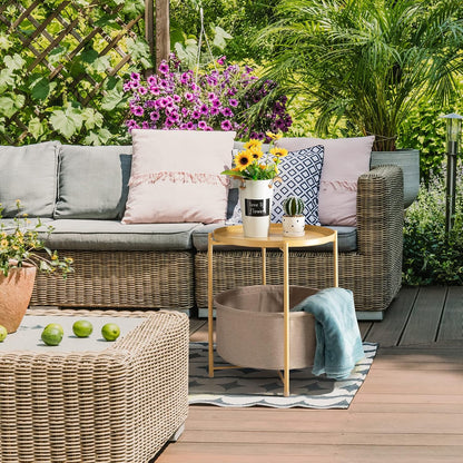 Side Table with Storage Basket, Small Round Table for Living Room | Metal Bedside Stand with Removable Serving Tray, Modern Nightstand for Small Space, Living Room, Bedroom, Nursery, Yellow
