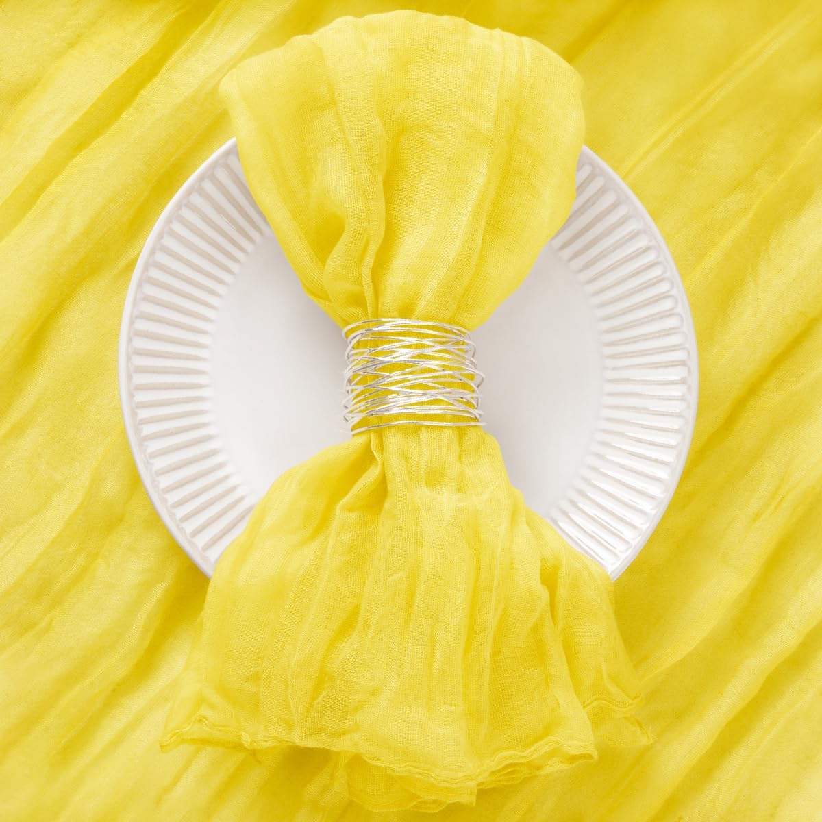 50 Pack Lemon Yellow Cheesecloth Napkins Summer Cloth Napkins Set of 50 Dinner Napkins Bulk 21x21 Inches for Wedding Bridal Shower Baby Shower Parties