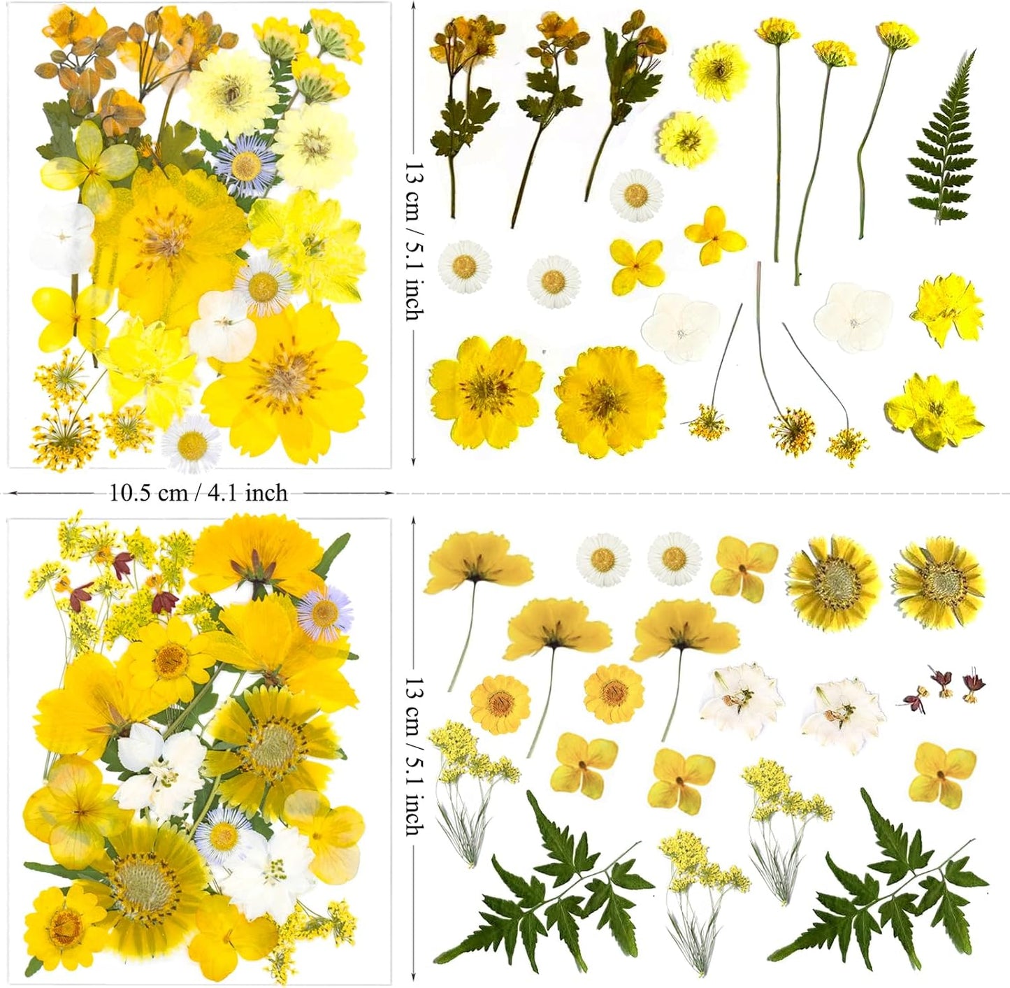 132Pcs Yellow Pressed Dried Flowers and Butterfly for Resin Molds, Real Natural Bulk Dry Floral Leaves Stickers for DIY Art Crafts, Jewelry, Candle, Soap Crafts Making