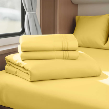 Custard Yellow Short Queen Sheets for RV, Hotel Luxury RV Queen Sheets Set, 4 Piece Fitted Bed Sheet Set and Pillowcases, Super Soft, Wrinkle-Free, and Breathable Camper Bedding