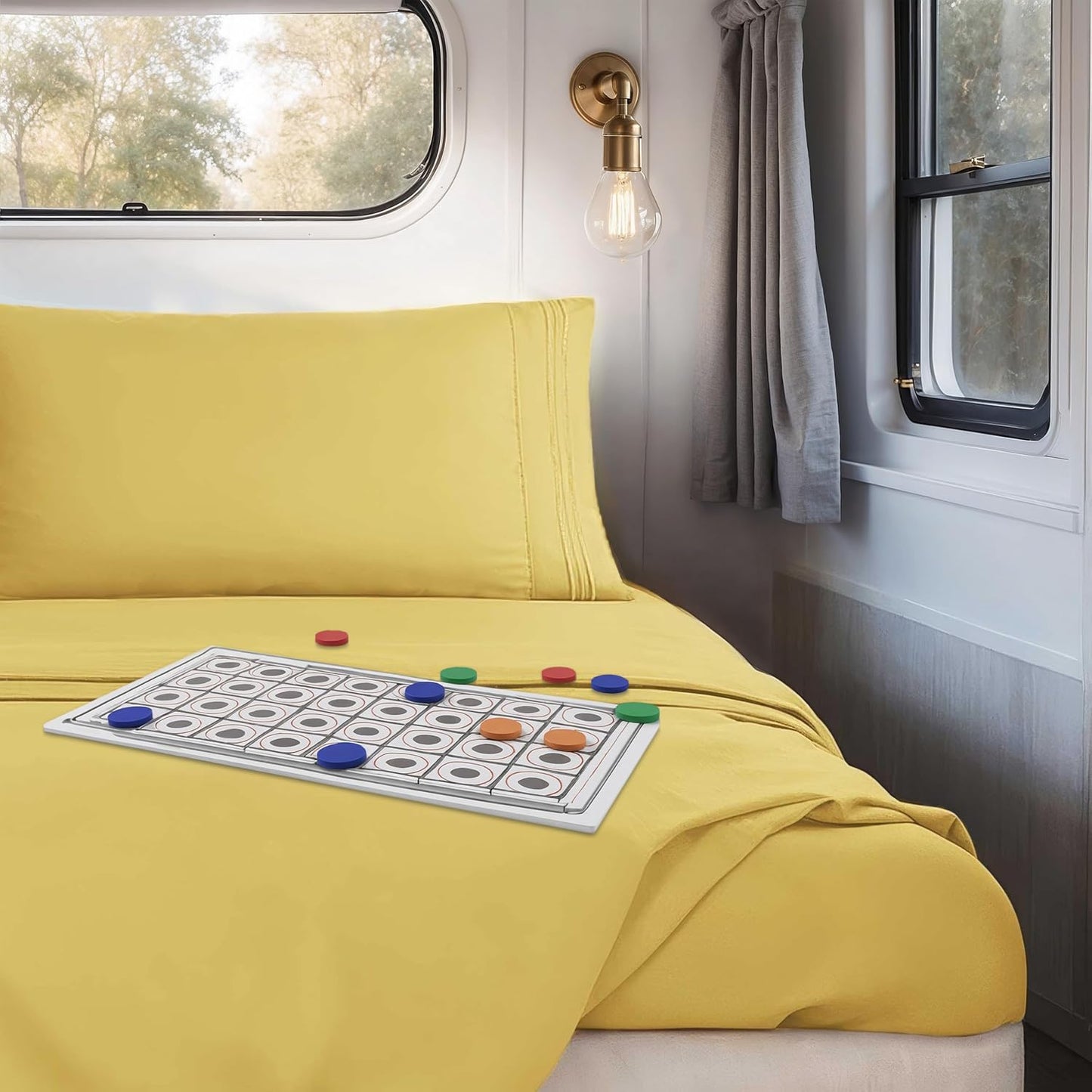Custard Yellow Short Queen Sheets for RV, Hotel Luxury RV Queen Sheets Set, 4 Piece Fitted Bed Sheet Set and Pillowcases, Super Soft, Wrinkle-Free, and Breathable Camper Bedding