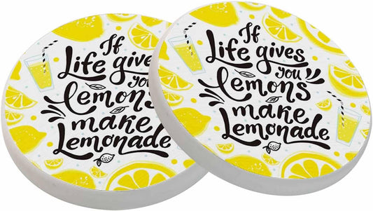 Lemon Coasters for Drinks Inspirational Quotes Modern Unique Art Letters Drink Coaster Round 4 Inch for Coffee Table House Gifts Home Decor