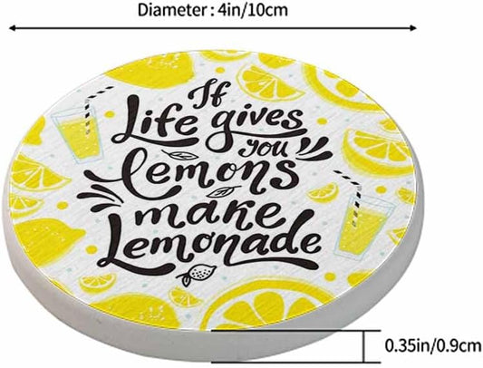 Lemon Coasters for Drinks Inspirational Quotes Modern Unique Art Letters Drink Coaster Round 4 Inch for Coffee Table House Gifts Home Decor