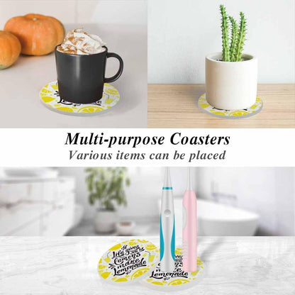 Lemon Coasters for Drinks Inspirational Quotes Modern Unique Art Letters Drink Coaster Round 4 Inch for Coffee Table House Gifts Home Decor