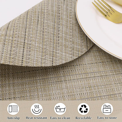 Light Yellow Placemats Set of 4 Round Vinyl Placemats13 inch Heat Resistant Non-Slip Tablemats Washable Place Mats for Dining Table
