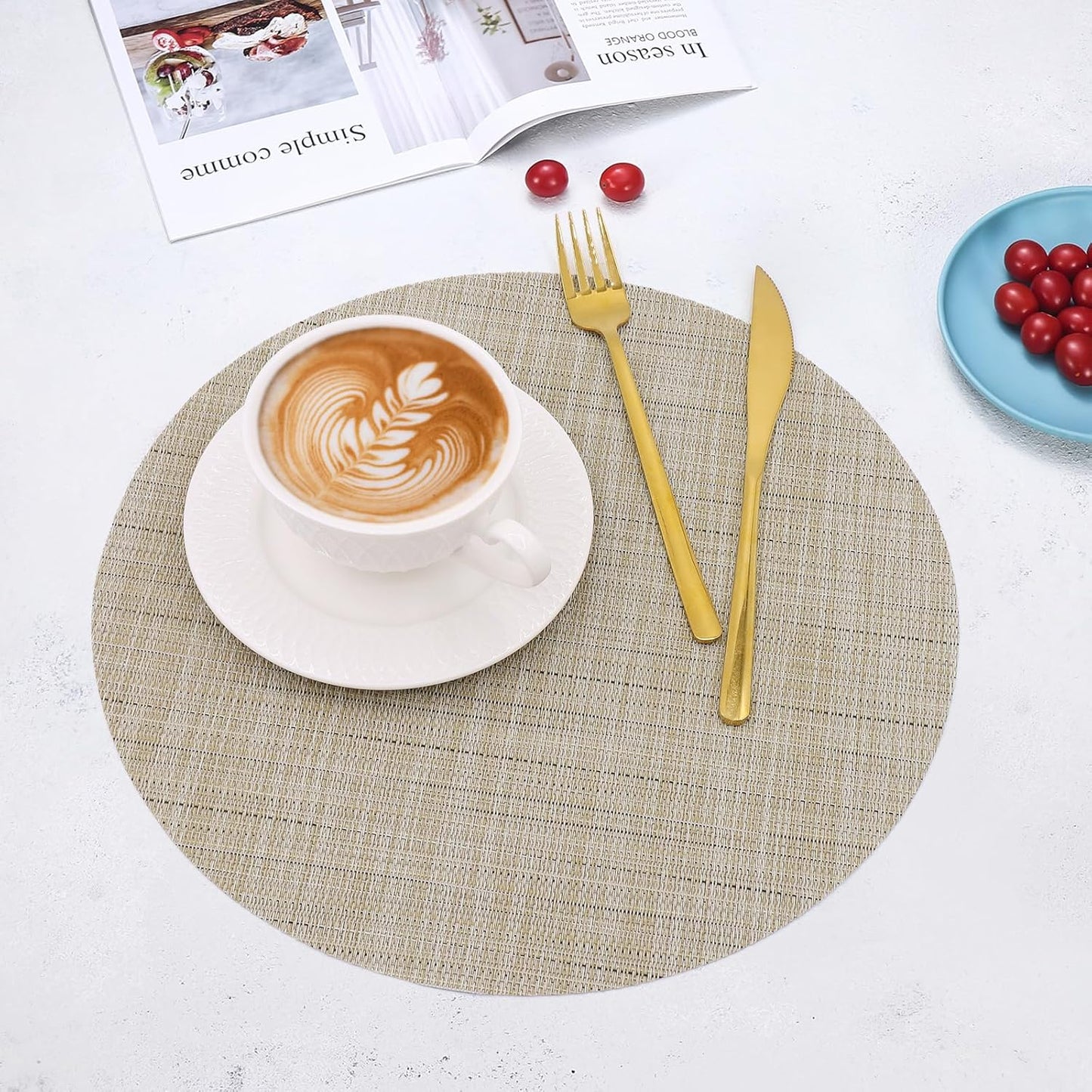 Light Yellow Placemats Set of 4 Round Vinyl Placemats13 inch Heat Resistant Non-Slip Tablemats Washable Place Mats for Dining Table