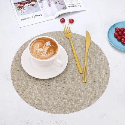 Light Yellow Placemats Set of 4 Round Vinyl Placemats13 inch Heat Resistant Non-Slip Tablemats Washable Place Mats for Dining Table