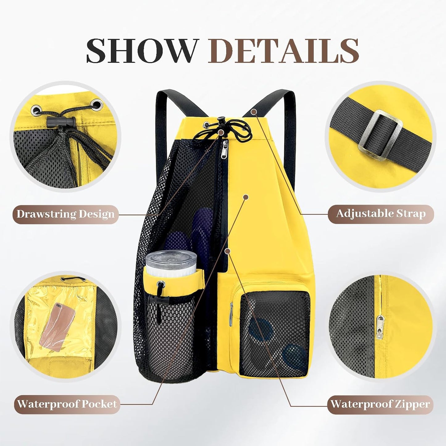 Beach Backpack with Wet Pocket Drawstring Mesh Beach Bag Waterproof Swimming Pool Backpack for Men and Women