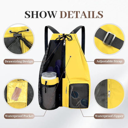 Beach Backpack with Wet Pocket Drawstring Mesh Beach Bag Waterproof Swimming Pool Backpack for Men and Women