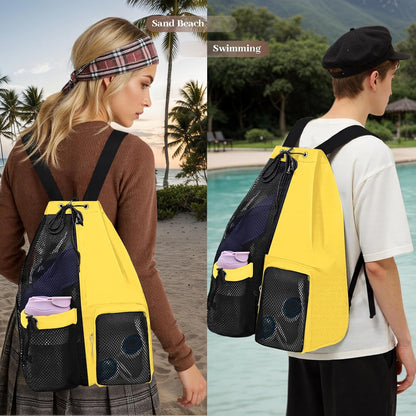 Beach Backpack with Wet Pocket Drawstring Mesh Beach Bag Waterproof Swimming Pool Backpack for Men and Women