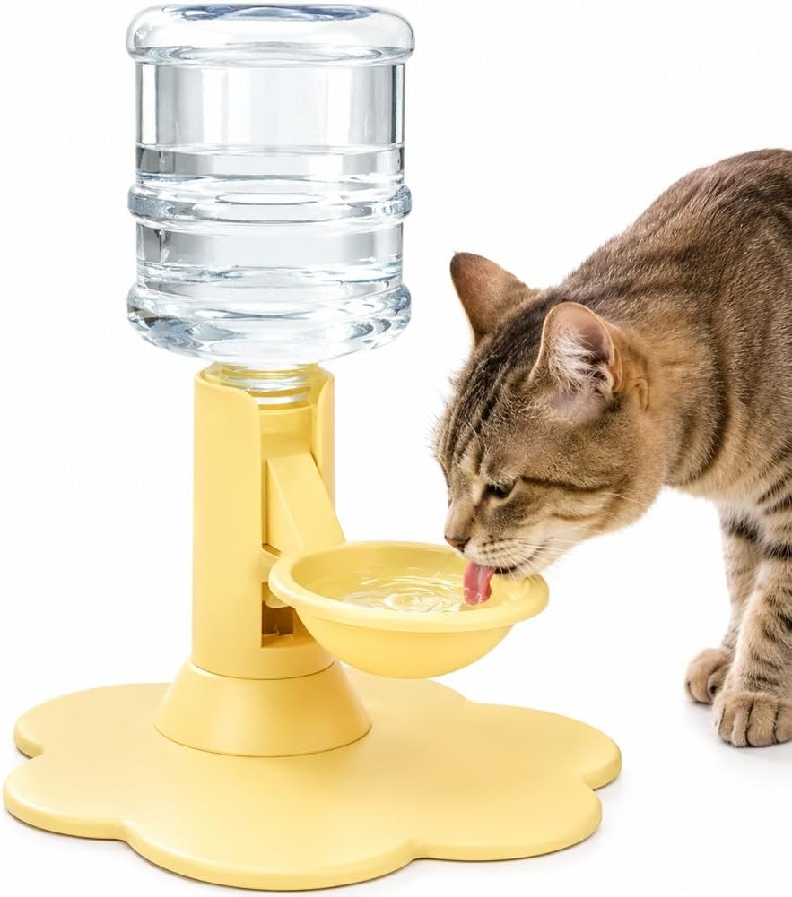 Automatic Pet Water Dispenser,Flow Self Refilling Cat & Dog Water Bowl | Portable Bottle Outdoor Jug, 3 Gallon No Spill, Washing Station for Pets, Feeder, Fountain, Storage(Yellow,Includes Bottle)