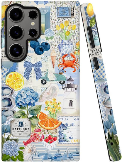 Compatible with Samsung Galaxy S24 Ultra,2-in-1 Frosted Phone Cover Shockproof Case - Italian Summer Lemon Collage