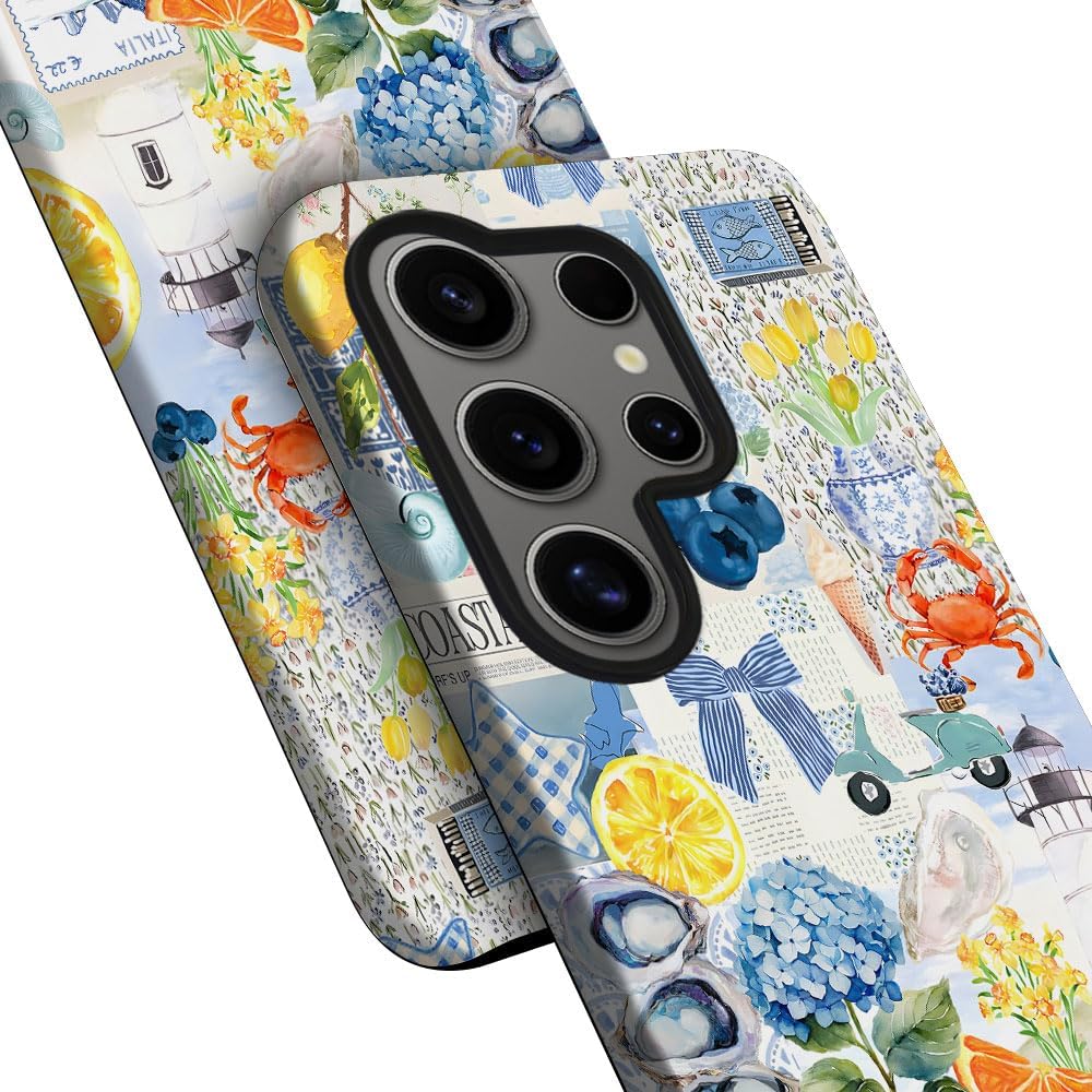 Compatible with Samsung Galaxy S24 Ultra,2-in-1 Frosted Phone Cover Shockproof Case - Italian Summer Lemon Collage
