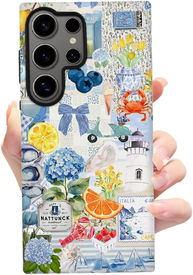 Compatible with Samsung Galaxy S24 Ultra,2-in-1 Frosted Phone Cover Shockproof Case - Italian Summer Lemon Collage