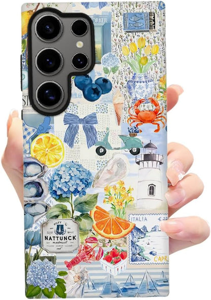 Compatible with Samsung Galaxy S24 Ultra,2-in-1 Frosted Phone Cover Shockproof Case - Italian Summer Lemon Collage