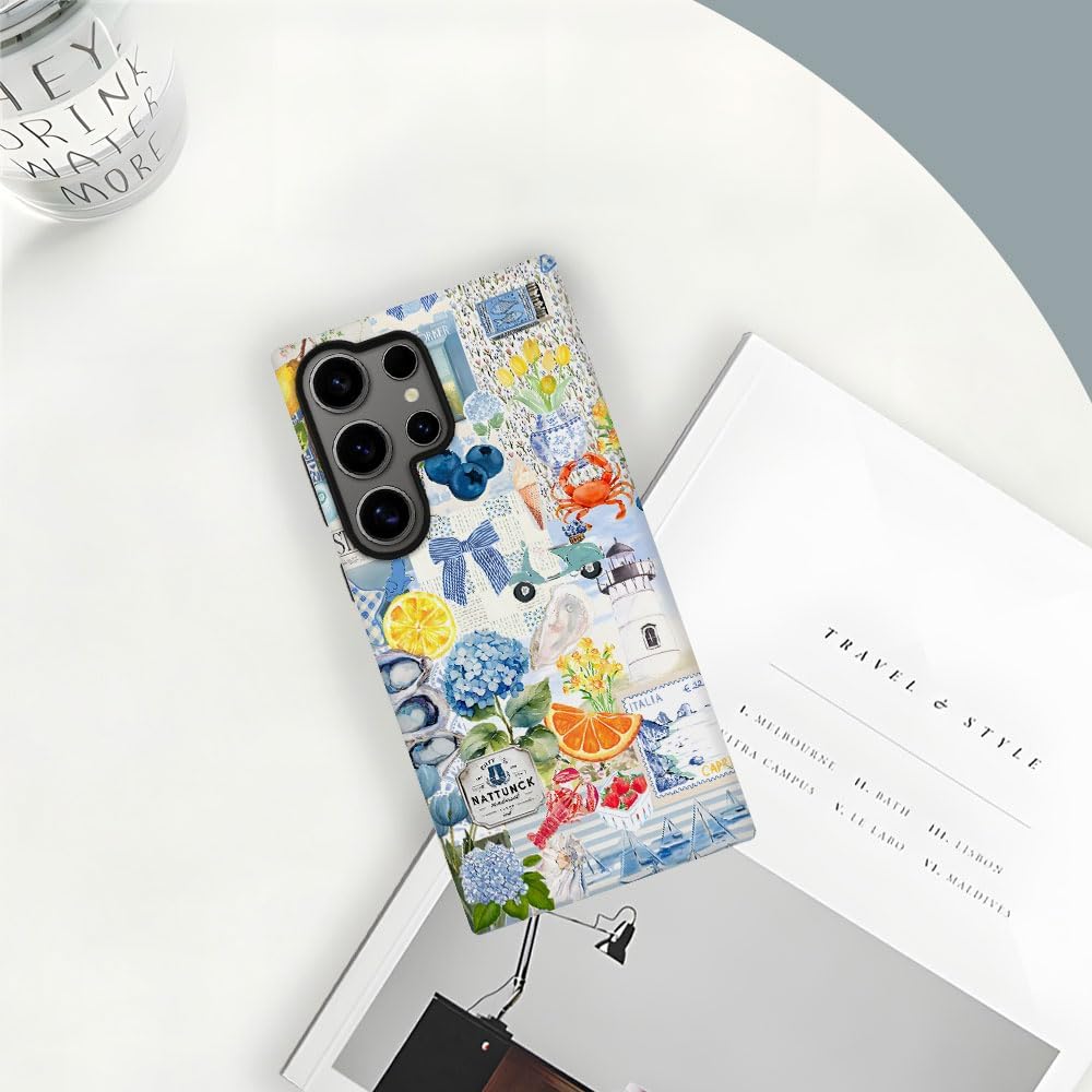 Compatible with Samsung Galaxy S24 Ultra,2-in-1 Frosted Phone Cover Shockproof Case - Italian Summer Lemon Collage