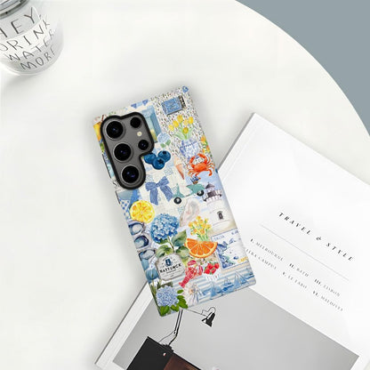 Compatible with Samsung Galaxy S24 Ultra,2-in-1 Frosted Phone Cover Shockproof Case - Italian Summer Lemon Collage